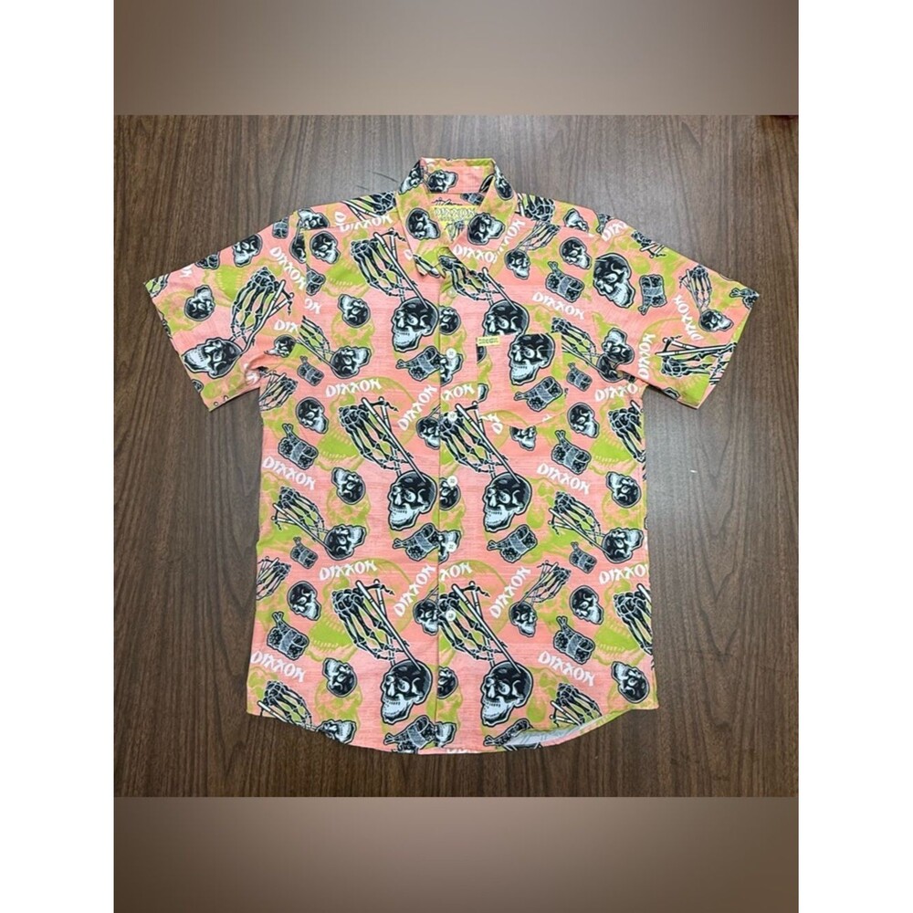 Dixxon “Tuna Town” Men's Coral Skull Print Short-Sleeve Shirt